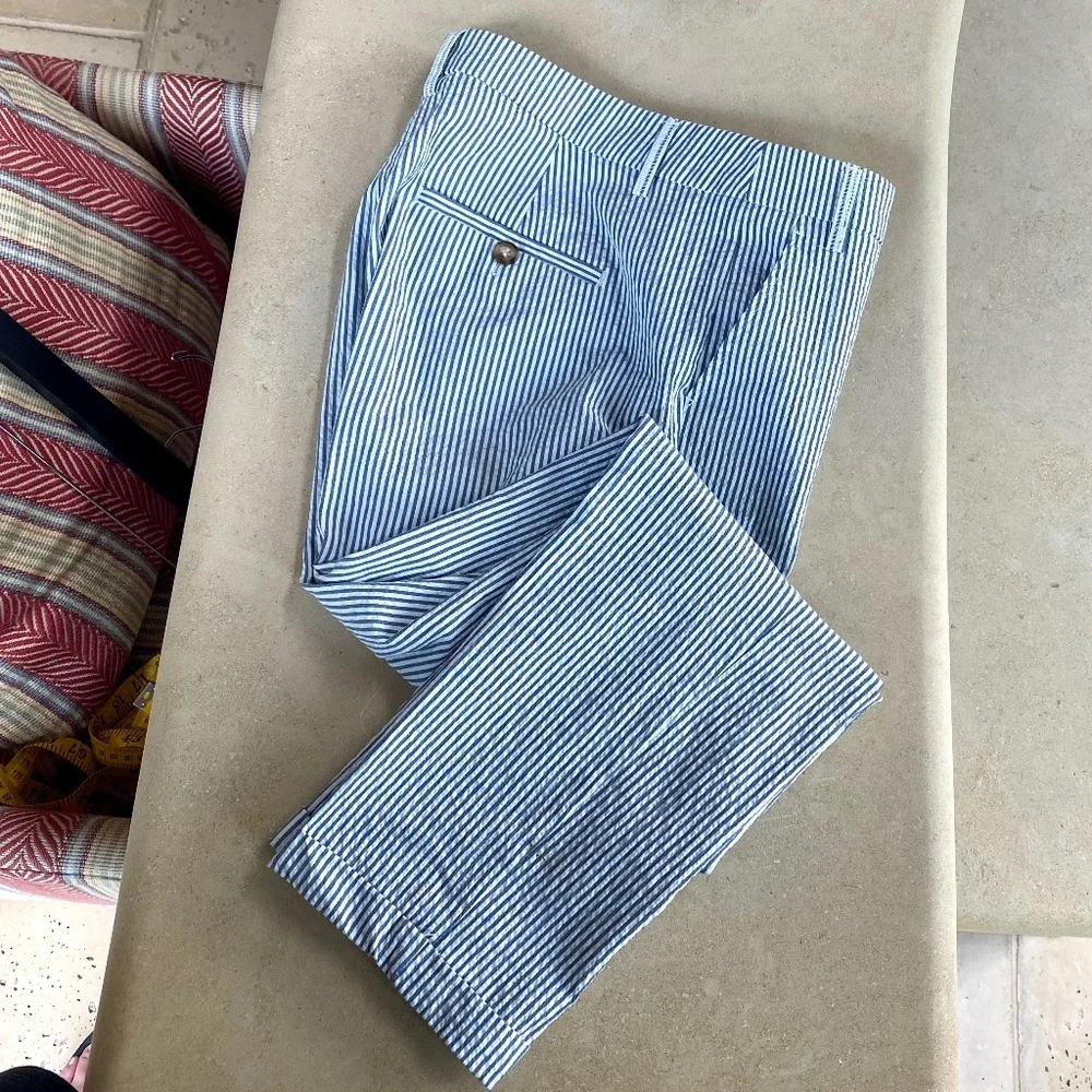 ZARA Seersucker Pinstripe Cuffed & Cropped Pants, from London, Sz SM - Picture 1 of 14